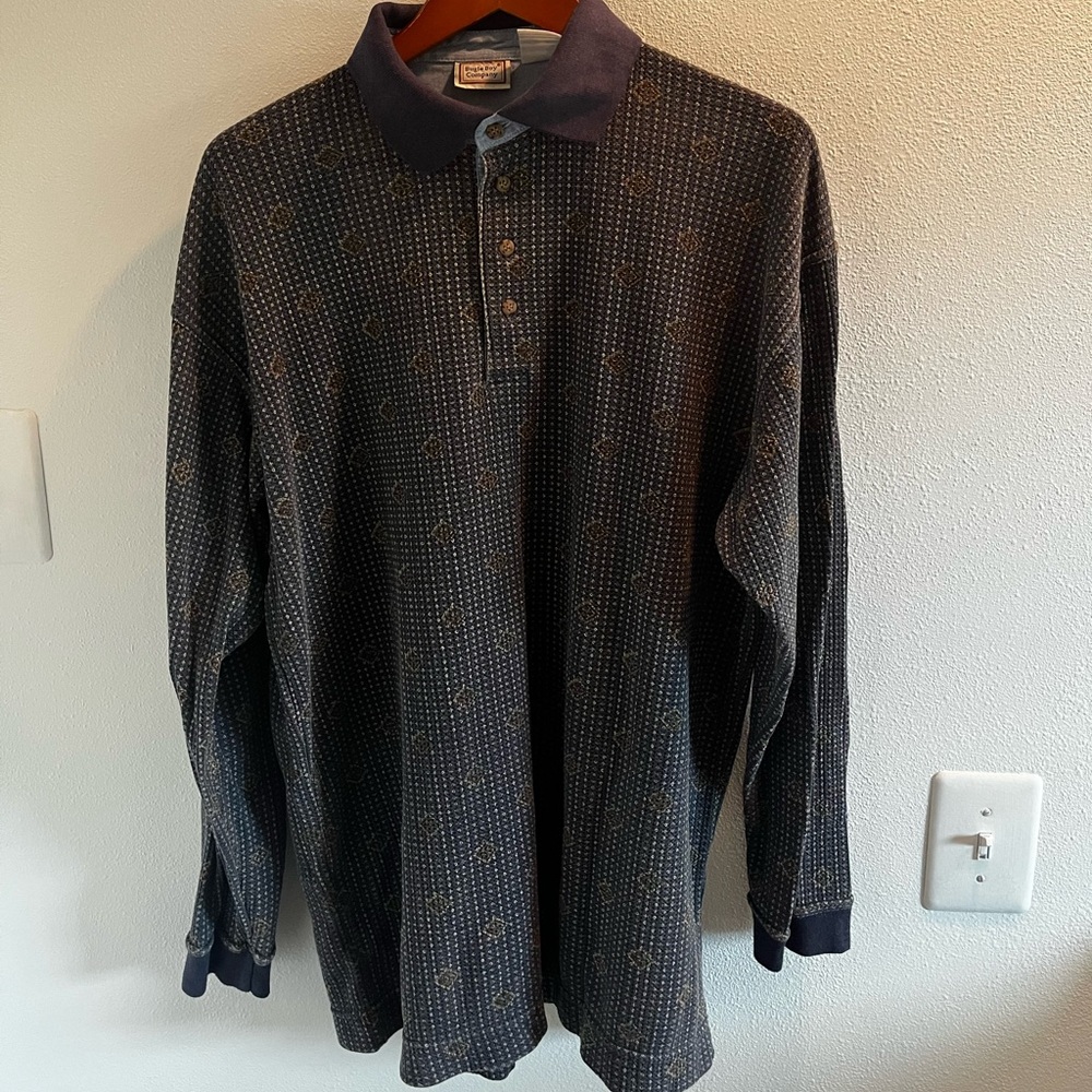 Vintage Bugle Boy Patterned Long Sleeve Polo Shirt
